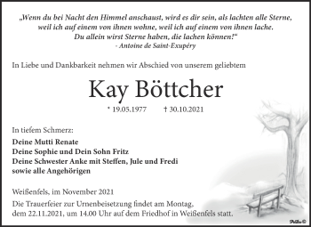 Traueranzeige von Kay Böttcher von Trauerkombi Weißenfels