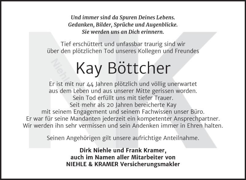  Traueranzeige für Kay Böttcher vom 06.11.2021 aus Mitteldeutsche Zeitung Weißenfels