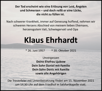 Traueranzeige von Klaus Ehrhardt von Trauerkombi Bitterfeld