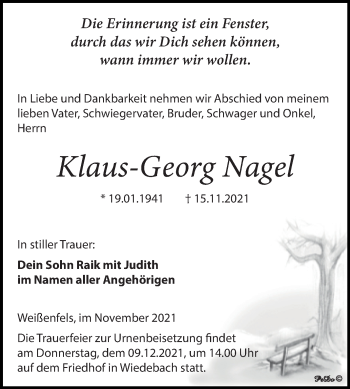 Traueranzeige von Klaus-Georg Nagel von Trauerkombi Weißenfels
