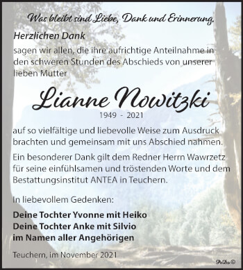 Traueranzeige von Lianne Nowitzki von Trauerkombi Weißenfels