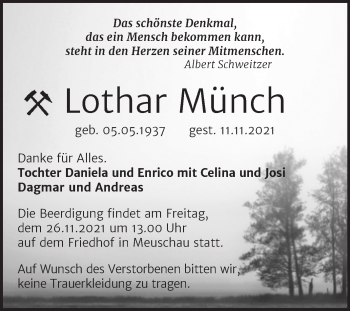 Traueranzeige von Lothar Münch von Trauerkombi Merseburg