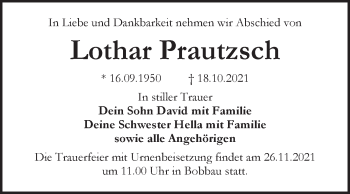 Traueranzeige von Lothar Prautzsch von Trauerkombi Bitterfeld