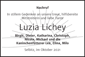 Traueranzeige von Luzia Lichey von Super Sonntag Wittenberg