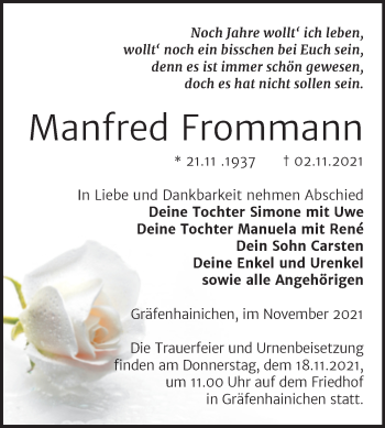 Traueranzeige von Manfred Frommann von Trauerkombi Wittenberg