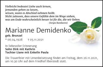 Traueranzeige von Marianne Demidenko von Trauerkombi Bernburg