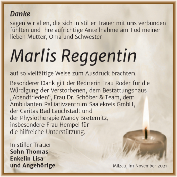 Traueranzeige von Marlis Reggentin von Trauerkombi Merseburg