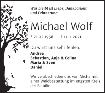 Traueranzeige von Michael Wolf von Trauerkombi Aschersleben