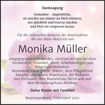 Traueranzeige von Monika Müller von Trauerkombi Sangerhausen
