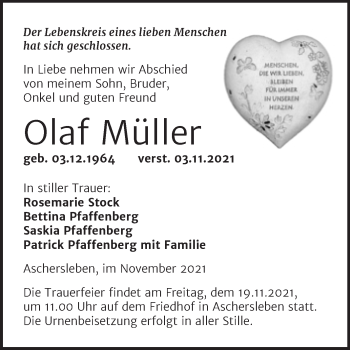 Traueranzeige von Olaf Müller von Trauerkombi Aschersleben