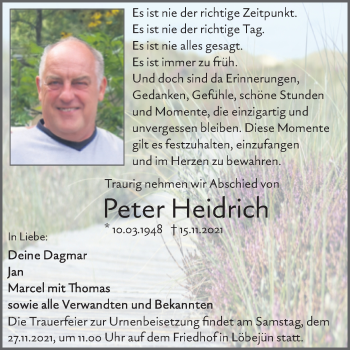 Traueranzeige von Peter Heidrich von Mitteldeutsche Zeitung Halle/Saalkreis