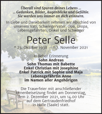 Traueranzeige von Peter Selle von Mitteldeutsche Zeitung Halle/Saalkreis