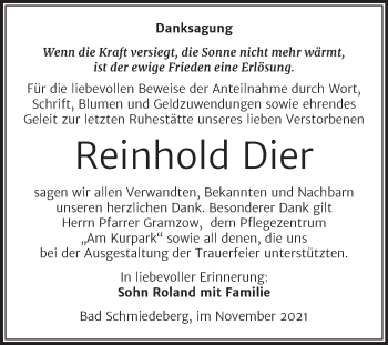 Traueranzeige von Reinhold Dier von Trauerkombi Wittenberg