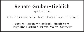 Traueranzeige von Renate Gruber-Lieblich von Mitteldeutsche Zeitung
