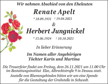 Traueranzeige von Renate und Herbert  von Trauerkombi Dessau