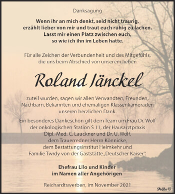Traueranzeige von Roland Jänckel von Trauerkombi Weißenfels
