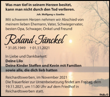 Traueranzeige von Roland Jänckel von Trauerkombi Weißenfels