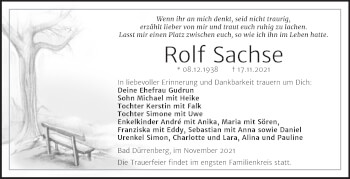Traueranzeige von Rolf Sachse von Trauerkombi Merseburg