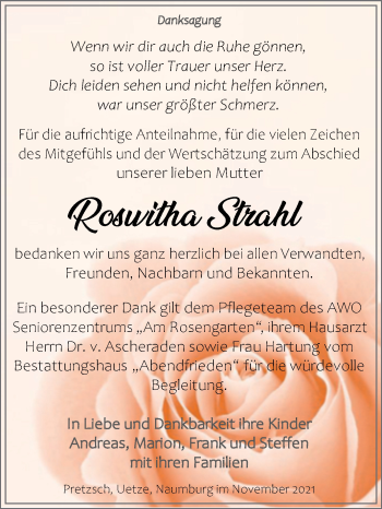 Traueranzeige von Roswitha Strahl von Trauerkombi Weißenfels