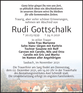 Traueranzeige von Rudi Gottschalk von Naumburger Tageblatt