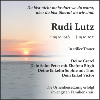 Traueranzeige von Rudi Lutz von Mitteldeutsche Zeitung Bitterfeld