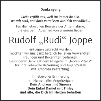 Traueranzeige von Rudolf Joppe von Trauerkombi Dessau