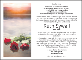 Traueranzeige von Ruth Sywall von Trauerkombi Sangerhausen