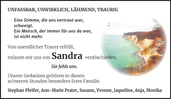 Traueranzeige von Sandra Rausch von Naumburger Tageblatt