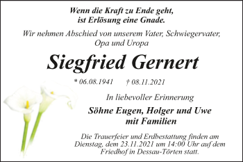 Traueranzeige von Siegfried Gernert von Trauerkombi Dessau