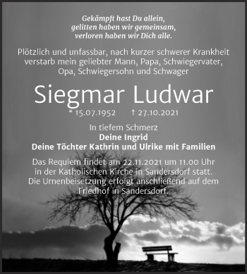 Traueranzeige von Siegmar Ludwar von Trauerkombi Bitterfeld