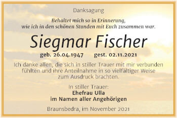 Traueranzeige von Siegrnar Fischer von Trauerkombi Merseburg
