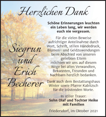 Traueranzeige von Siegrun und Erich Becherer von Trauerkombi Bitterfeld