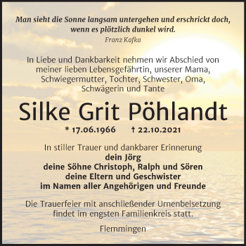 Traueranzeige von Silke Grit Pöhlandt von Naumburger Tageblatt