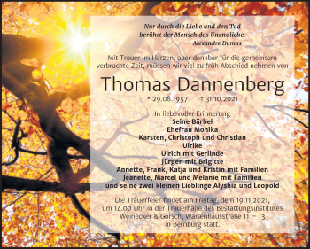 Traueranzeige von Thomas Dannenberg von Trauerkombi Bernburg