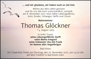 Traueranzeige von Thomas Glöckner von Naumburger Tageblatt