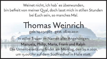Traueranzeige von Thomas Weinrich von Mitteldeutsche Zeitung Halle/Saalkreis