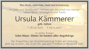 Traueranzeige von Ursula Kämmerer von Trauerkombi Merseburg