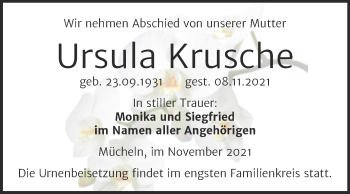 Traueranzeige von Ursula Krusche von Mitteldeutsche Zeitung Merseburg/Querfurt