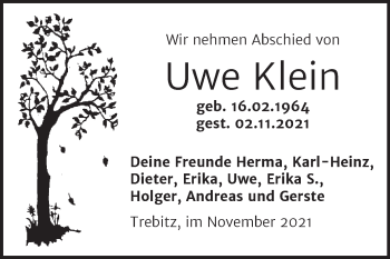 Traueranzeige von Uwe Klein von Trauerkombi Wittenberg