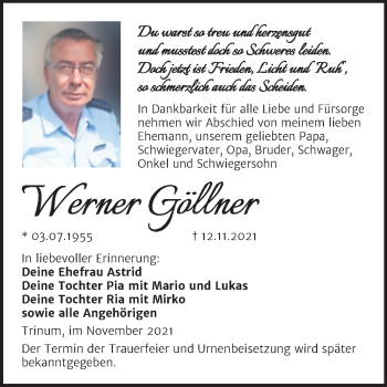 Traueranzeige von Werner Göllner von Trauerkombi Köthen