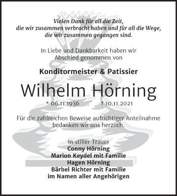 Traueranzeige von Wilhelm Hörning von Mitteldeutsche Zeitung Aschersleben