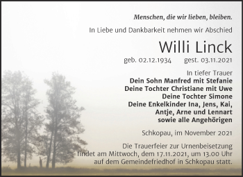 Traueranzeige von Willi Linck von Trauerkombi Merseburg