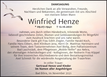Traueranzeige von Winfried Henze von Wochenspiegel Naumburg/Nebra