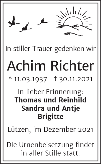 Traueranzeige von Achim Richter von Trauerkombi Weißenfels