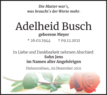 Traueranzeige von Adelheid Busch von Trauerkombi Weißenfels