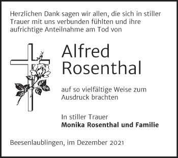 Traueranzeige von Alfred Rosenthal von Trauerkombi Bernburg