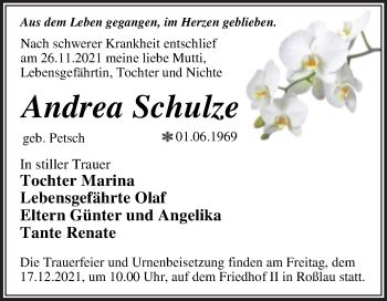 Traueranzeige von Andrea Schulze von Trauerkombi Dessau