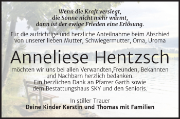 Traueranzeige von Anneliese Hentzsch von Trauerkombi Wittenberg