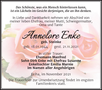 Traueranzeige von Annelore Enke von Trauerkombi Merseburg