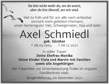 Traueranzeige von Axel Schmiedl von Trauerkombi Merseburg